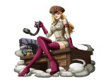  blonde_hair bodskih boots chain curly_hair den_den_mushi domino_(one_piece) full_body gloves hat high_heel_boots high_heels long_hair military military_hat military_uniform necktie official_art one_piece open_mouth solo sunglasses teeth transparent_background uniform 