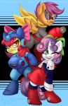  2018 apple_bloom_(mlp) bumblebun capcom clothed clothing costume crossover cute cutie_mark_crusaders_(mlp) dress earth_pony english_text equine eyelashes eyewear feathered_wings feathers female feral friendship_is_magic fully_clothed green_eyes group hair hair_bow hair_ribbon hi_res hooves horn horse looking_at_viewer mammal mega_man_(character) mega_man_(series) multicolored_hair my_little_pony one_eye_closed open_mouth open_smile orange_eyes orange_feathers pegasus pony pose protoman purple_hair red_hair ribbons roll_(megaman) scarf scootaloo_(mlp) smile standing sunglasses sweetie_belle_(mlp) teeth text tongue two_tone_hair unicorn url video_games watermark wings wink wrist_cuff 