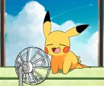  animated black_nose cloud detailed_background dipstick_ears eyes_closed fur happy male markings mechanical_fan nintendo norenuko open_mouth open_smile pikachu pok&eacute;mon pok&eacute;mon_(species) red_cheeks rotary_fan sky smile solo video_games window yellow_fur 