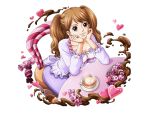  bodskih breasts brown_eyes candy chair charlotte_pudding chocolate cleavage cup food fruit heart lemon long_hair official_art one_piece sitting solo teacup transparent_background twintails 