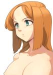  absurdres breasts brown_hair forehead green_eyes highres large_breasts long_hair muu_(d-muu) nipples nude original parted_lips sidelocks simple_background solo upper_body white_background 