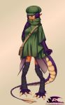  clothed clothing dragon female fully_clothed hair hat humanoid leg_wrap monster_girl_(genre) poncho purple_hair sacb0y scalie solo 