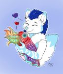  blue_fur canine cephalopod color_changing_skin conditional_dnp cuddling cuttlefish ear_piercing fox fur happy hug mammal marine moodyferret nara piercing smile tentacles white_fur 