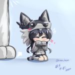  1girl animal_hood animal_hoodie black_hair blake_belladonna blush bow chibi eyes_closed ribbon rwby solo vilde_loh_hocen zwei 