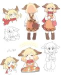  &gt;_&lt; :3 :d ^_^ animal_ears bag baking_sheet blonde_hair boots closed_eyes commentary_request croissant dog_ears dog_tail dress dress_shirt eating expressions food giving happy highres long_sleeves mittens naked_shirt open_mouth original oven_mitts pinafore_dress pink_eyes sasa_kichi scared scarf shirt short_hair shoulder_bag smile sweat tail 