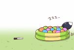  ball_pit fox_tail grass kemono_friends kemono_friends_pavilion marker playground_equipment_(kemono_friends_pavilion) silver_fox_(kemono_friends) simple_background solo tail tanaka_kusao wading_pool white_background 