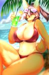  1girl brown_eyes brown_hair fox furry ponytail solo swimsuit wakka 