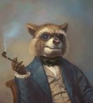  5_fingers anthro bra1neater clothed clothing detailed_background eyewear glasses male mammal procyonid raccoon solo whiskers 