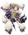  absurdres barefoot blonde_hair briar_rose_(sinoalice) closed_eyes doll extra_arms eyebrows_visible_through_hair flower frills full_body habit hands_on_own_chest highres ji_no official_art puffy_sleeves rose sinoalice solo sqex staff thorns white_background white_flower white_rose 