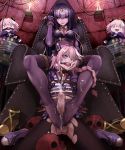  1girl armchair arms_behind_back astolfo_(fate) ball_gag bdsm black_hair bodystocking bondage book bound bound_arms bow braid braided_ponytail breasts bridal_gauntlets candle cape censored chair character_doll cleavage commentary crossdressing crossover cum cum_on_self dungeon ejaculation erection eudetenis evil_smile fate/apocrypha fate_(series) femdom fire_emblem fire_emblem:_kakusei footjob footwear_removed gag gagged hair_bow hand_on_another's_face hexagram highres hood hoodie jewelry leash looking_at_another looking_down mosaic_censoring necklace otoko_no_ko pantyhose parted_lips penis shirt shoes sitting skull smile sneakers spread_legs striped striped_shirt testicles tharja tiara torn_clothes torn_legwear v-neck 