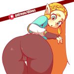  :o ;/ animated aqua_eyes ass ass_focus ass_grab ass_smack bent_over black_gloves blinking blonde_hair blush braid breasts cameltoe commentary crown_braid diives english_commentary fingerless_gloves forehead from_behind gloves grabbing_own_ass hair_ornament hairclip long_hair looking_at_viewer looking_back lowres one_eye_closed patreon_username pointy_ears princess_zelda sidelocks simple_background solo the_legend_of_zelda the_legend_of_zelda:_breath_of_the_wild thick_eyebrows thighs very_long_hair watermark web_address white_background wince 