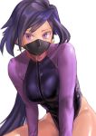  ayame_(gundam_build_divers) black_hair breasts commentary_request diving_suit face_mask gundam gundam_build_divers hair_ornament highres kilye_4421 large_breasts long_hair long_sleeves low_ponytail mask ninja ninja_mask purple_eyes shiny shiny_skin solo 