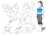  black_hair blood bodysuit capri_pants catfight check_commentary commentary_request grey_eyes high_ponytail kicking metroid mounting nexas pants ponytail samus_aran skin_tight submission_hold super_smash_bros. super_smash_bros._ultimate tank_top varia_suit white_skin wii_fit wii_fit_trainer wrestling zero_suit 