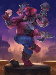  alternate_costume barefoot blue_eyes bracelet dancing elephant elephant_ears extra_arms fat fat_man flower food furry ganesha_(smite) hat highres horns jewelry male_focus mouse official_art shirtless sky smite solo tattoo weapon 