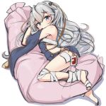  absurdres bandaged_feet bandaged_leg bandages bangs bare_shoulders barefoot blood blood_bag blue_dress blue_eyes blush breasts commentary covered_mouth detached_sleeves dress eyebrows_visible_through_hair girls_frontline gold_trim hair_between_eyes highres long_hair looking_at_viewer microdress no_bra ohshit panties pillow pillow_hug ribeyrolles_1918_(girls_frontline) short_sleeves side_cutout side_slit silver_hair sketch sleeveless sleeveless_dress small_breasts solo thighs underwear very_long_hair white_background white_panties wide_sleeves 