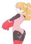  android ass blonde_hair cosplay gloves green_eyes looking_at_viewer medium_hair ponytail robot rockman rockman_(classic) rockman_exe roll_exe sketch solo ukimukai 