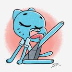  2018 anthro blue_fur cartoon_network cat clothed clothing digital_media_(artwork) eyes_closed feline female fur licking_self mammal mature_female nicole_watterson open_mouth phoenixkenny pose raised_leg shirt simple_background skirt solo the_amazing_world_of_gumball tongue tongue_out whiskers white_background 