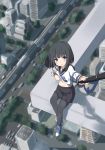  bad_id bad_pixiv_id bangs black_hair blue_eyes blunt_bangs blush bob_cut breasts city commentary eyebrows_visible_through_hair highres lifted_by_self navel one_breast_out oppai_challenge original outdoors pantyhose paryi ribbon school_uniform self_shot selfie_stick serafuku shirt_lift shoes short_hair sitting sneakers solo tongue tongue_out 