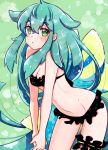  1girl bikini black_bikini cleavage gatchaman_crowds green_eyes green_hair long_hair swimsuit utsutsu very_long_hair 