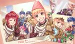  6+girls alfonse_(fire_emblem) alm_(fire_emblem) anna_(fire_emblem) armor black_gloves blonde_hair blue_eyes blue_hair bow brown_gloves cake chiki circlet closed_eyes commentary crown cup d0o00o0b eating fa facial_mark feh_(fire_emblem_heroes) fingerless_gloves fire_emblem fire_emblem:_fuuin_no_tsurugi fire_emblem:_monshou_no_nazo fire_emblem:_souen_no_kiseki fire_emblem_echoes:_mou_hitori_no_eiyuuou fire_emblem_heroes fire_emblem_if fjorm_(fire_emblem_heroes) food forehead_mark fork from_side gloves green_eyes green_hair grey_hair grin hat headband holding ike long_hair mamkute marks_(fire_emblem_if) marth multiple_boys multiple_girls one_eye_closed open_mouth party_hat photo_(object) ponytail purple_hair red_bow red_eyes red_hair sharena short_hair smile teacup tiara veronica_(fire_emblem) 