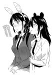  animal_ears bangs blush bunny_ears commentary_request fake_animal_ears greyscale kuroki_tomoko long_hair long_sleeves looking_at_another low_twintails monochrome mouse_ears multiple_girls necktie open_mouth orikuchi_hirata sweatdrop tamura_yuri translated twintails upper_body watashi_ga_motenai_no_wa_dou_kangaetemo_omaera_ga_warui! white_background 