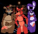  animatronic anthro bear bonnie_(fnaf) canine digital_media_(artwork) eye_patch eyewear five_nights_at_freddy&#039;s fox foxy_(fnaf) freddy&#039;s freddy_(fnaf) hat infinuit_(artist) lagomorph machine male mammal nude penis rabbit robot top_hat uncut video_games 