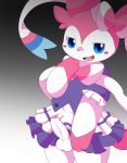  blush clothed clothing crossdressing cute dress eeveelution erection fangs girly humanoid_penis km-15 male nintendo open_mouth partially_retracted_foreskin penis pok&eacute;mon pok&eacute;mon_(species) simple_background smile solo standing sylveon uncut video_games 