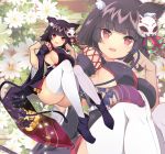  :d animal_ears ass azur_lane bell black_hair breasts cat_ears cat_tail commentary eyebrows_visible_through_hair fang floral_background floral_print full_body highres japanese_clothes jingle_bell large_breasts looking_at_viewer mask mask_on_head mozzarella open_mouth paw_pose red_eyes short_hair sideboob smile solo tail thick_thighs thighhighs thighs white_legwear wide_hips wide_sleeves yamashiro_(azur_lane) zoom_layer 