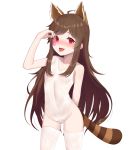  :d :p animal_ears arm_behind_back arm_up bangs bare_arms bare_shoulders blush brown_hair cameltoe casual_one-piece_swimsuit collarbone condom eyebrows_visible_through_hair fang fingernails groin highleg highleg_swimsuit highres holding holding_condom kuki_panda_(wkdwnsgk13) long_hair looking_at_viewer nose_blush one-piece_swimsuit open_mouth pussy_juice red_eyes sidelocks simple_background smile solo soul_worker stella_unibell striped_tail swimsuit tail thighhighs tongue tongue_out used_condom very_long_hair white_background white_legwear white_swimsuit 