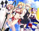  &lt;o&gt;_&lt;o&gt; animal_ears artoria_pendragon_(all) artoria_pendragon_(swimsuit_rider_alter) bandaged_arm bandaged_leg bandages bead_bracelet beads bikini bikini_skirt black_ribbon black_swimsuit blanket blonde_hair blue_bikini blue_skirt blush bracelet braid breasts cloud cosplay criss-cross_halter detached_sleeves double_bun dutch_angle earrings eyebrows_visible_through_hair fate/apocrypha fate/grand_order fate_(series) food frankenstein's_monster_(fate) frankenstein's_monster_(swimsuit_saber)_(fate) french_braid green_eyes hair_between_eyes hair_intakes hair_ornament hair_over_one_eye hairclip halter_top halterneck headgear helena_blavatsky_(swimsuit_archer)_(fate) holding holding_weapon horn jackal_ears jewelry large_breasts leg_garter locked_arms long_hair looking_at_viewer looking_away medium_breasts medjed medjed_(cosplay) multiple_girls navel nero_claudius_(fate)_(all) nero_claudius_(swimsuit_caster)_(fate) nitocris_(fate/grand_order) nitocris_(swimsuit_assassin)_(fate) open_mouth outdoors pink_hair ponytail popsicle pose purple_eyes purple_hair ribbon saber_alter shiguru short_hair side-tie_bikini sideboob single_detached_sleeve skirt sky sleeves_past_fingers sleeves_past_wrists small_breasts striped striped_bikini swimsuit thighhighs tsurime twintails weapon white_swimsuit yellow_eyes 