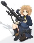  anti-materiel_rifle commentary_request eyebrows_visible_through_hair gloves green_eyes gun highres ichigotofu looking_at_viewer magazine_(weapon) military original rifle shadow simple_background sling sniper_rifle stoner_63 stoner_sr-50 trigger_discipline weapon 