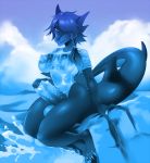  animal_genitalia animal_penis balls big_breasts blue_hair breasts dickgirl f-ss fish hair hemipenes intersex marine multi_penis penis shark solo 