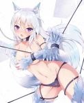  animal_ears bdsm blush bondage bound breasts cameltoe chain claws collar commission cuffs highres long_hair looking_at_viewer navel open_mouth panties purple_eyes ripe.c silver_hair solo tail topless underwear 