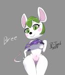  2015 3_fingers 8-tomb :&gt; absurd_res animal_crossing anthro anthrofied bare_shoulder biped black_nose blush breasts bree_(animal_crossing) butt_from_front character_name clothed clothing clothing_lift digital_drawing_(artwork) digital_media_(artwork) english_text eyelashes female front_view green_eyes green_hair grey_background hair half-length_portrait hand_on_hip hi_res looking_at_viewer mammal medium_breasts mouse navel nintendo nipples partially_clothed pink_nipples portrait presenting presenting_breasts purple_clothing pussy pussy_blush rat_tail rodent shirt shirt_lift short_hair simple_background small_waist smile solo standing text video_games white_pussy white_skin white_tail wide_hips 