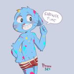  anthro blush boxers_(clothing) bulge cartoon_network cat child clothing cub feline foxxx321 grin gumball_watterson male mammal navel paint simple_background smile solo standing the_amazing_world_of_gumball underwear whiskers young 