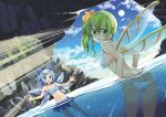 alternate_hairstyle ass bangs bare_shoulders bikini bikini_day bikini_skirt blue_bikini blue_bow blue_eyes blue_hair blush bow breasts cirno cloud collarbone commentary_request daiyousei day dutch_angle fairy_wings green_eyes green_hair hair_between_eyes hair_bow hair_ornament hairclip ice ice_wings looking_at_viewer looking_back maturiuta_sorato medium_breasts miniskirt multiple_girls navel ocean orange_bow outdoors palms partially_underwater_shot revision ribbon rock short_hair side-tie_bikini side_ponytail sideboob skirt small_breasts stomach striped striped_bikini sun sunlight swept_bangs swimsuit touhou untied untied_bikini wading wardrobe_malfunction water white_bikini white_ribbon wings 