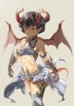  1girl dragon_girl dragon_tail dragon_wings female horns igara1108 midriff monster_girl navel original pointy_ears red_eyes solo tail 