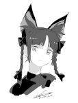  animal_ears artist_name bangs blunt_bangs bow braid cat_ears dated expressionless extra_ears greyscale hair_bow head_tilt kaenbyou_rin looking_at_viewer monochrome shihou_(g-o-s) shiny shiny_hair short_hair sidelocks signature simple_background sketch solo touhou turtleneck twin_braids upper_body white_background 