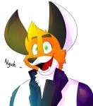  anthro canine clothed clothing daniel_foxtowers digital_media_(artwork) fox fur hair hi_res looking_at_viewer male mammal open_mouth simple_background smile solo somniumfox tongue 