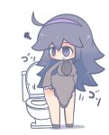  1girl @_@ black_dress breasts chibi dress full_body hairband hex_maniac_(pokemon) large_breasts long_hair long_sleeves npc_trainer ooyama_bokuchi pokemon pokemon_(game) pokemon_xy purple_eyes purple_hair purple_headband toilet underwear very_long_hair 