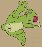  2018 3_toes amphibian animal_crossing anthro anus arm_support bedroom_eyes beige_anus big_feet biped black_sclera blep blush brown_background clitoris countershade_torso countershading digital_drawing_(artwork) digital_media_(artwork) digitigrade female fingerless_(marking) flat_chested frog full-length_portrait green_skin green_tail half-closed_eyes looking_at_viewer lying multicolored_skin nintendo nude on_side pink_pussy pink_tongue portrait presenting presenting_anus presenting_pussy pussy raised_leg seductive short_tail simple_background smile solo sunny_(animal_crossing) tan_countershading tan_skin telem thick_tongue toes tongue tongue_out two_tone_skin video_games white_eyes 