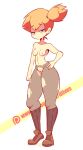  1girl animated animated_gif artist_name black_legwear black_socks blue_eyes blush breasts brown_footwear diives eyebrows_visible_through_hair female finger_to_mouth full_body hair_tie half-closed_eyes hand_on_hip hand_to_own_mouth hand_up kasumi_(pokemon) legs_apart looking_at_viewer medium_breasts navel nipples open_mouth orange_hair pantyhose patreon_logo pokemon pokemon_(anime) pokemon_rgby ponytail pussy shoes short_hair side_ponytail simple_background socks solo standing teeth text_focus tied_hair topless torn_clothes torn_pantyhose uncensored web_address white_background 
