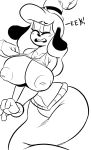  2018 4_fingers anthro big_breasts blush breasts canine clothing digital_media_(artwork) dog duo eyes_closed female gloves gooby_(super_planet_dolan) hat inverted_nipples isolatedartest_(artist) mammal marine merfolk monochrome navel nipples raised_shirt standing super_planet_dolan thick_thighs undressing 