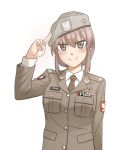  beret hat looking_at_viewer military military_uniform necktie original salute shino_(r_shughart) simple_background two-finger_salute uniform 