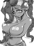  animal_humanoid areola armwear big_breasts breasts cephalopod_humanoid clothed clothing exotic_pupils eyelashes female fingerless_gloves gloves greyscale hair half-closed_eyes humanoid inaro0323 long_hair marina_(splatoon) marine monochrome nervous nintendo nipple_tape octoling pants pasties solo splatoon splatoon_2 tape tears tentacle_hair tentacles topless video_games 