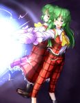  :d :o aka_tawashi ascot belt black_footwear black_legwear blush breasts brown_footwear commentary_request dual_persona energy_beam eyebrows_visible_through_hair green_eyes green_hair high_heels highres holding holding_umbrella kazami_yuuka kazami_yuuka_(pc-98) loafers long_hair long_sleeves master_spark medium_breasts multiple_girls open_mouth pants pantyhose petticoat pink_umbrella plaid plaid_pants plaid_skirt plaid_vest red_eyes red_pants red_skirt red_vest shirt shoes short_hair skirt smile standing touhou touhou_(pc-98) umbrella vest white_shirt wing_collar yellow_neckwear 