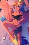  2018 absurd_res anthro areola bed book breasts clothing cutie_mark digital_media_(artwork) english_text equine fan_character feathered_wings feathers female fensu-san hair hi_res horn looking_at_viewer lying magnifying_glass mammal multicolored_hair my_little_pony nipples on_back pussy rainbow_hair solo text winged_unicorn wings 