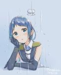  blue_eyes blue_hair blush commentary dated elbow_gloves eyebrows_visible_through_hair gloves head_rest kangoku_kou kantai_collection long_hair neckerchief open_mouth rain samidare_(kantai_collection) school_uniform serafuku shirt sleeveless sleeveless_shirt solo teruterubouzu twitter_username 