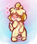  &lt;3 animal_crossing anthro blush bottomless bow_panties canine clothed clothing dog embarrassed eyes_closed female isabelle_(animal_crossing) mammal masturbation nintendo panken panties panties_down pussy shih_tzu standing underwear video_games white_panties 