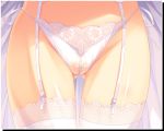  ass_visible_through_thighs cameltoe chikotam close-up game_cg garter_straps groin koiiro_marriage lace lace-trimmed_panties lace-trimmed_thighhighs morikawa_mihono panties see-through side-tie_panties solo thigh_gap thighhighs thighs underwear white_legwear white_panties 